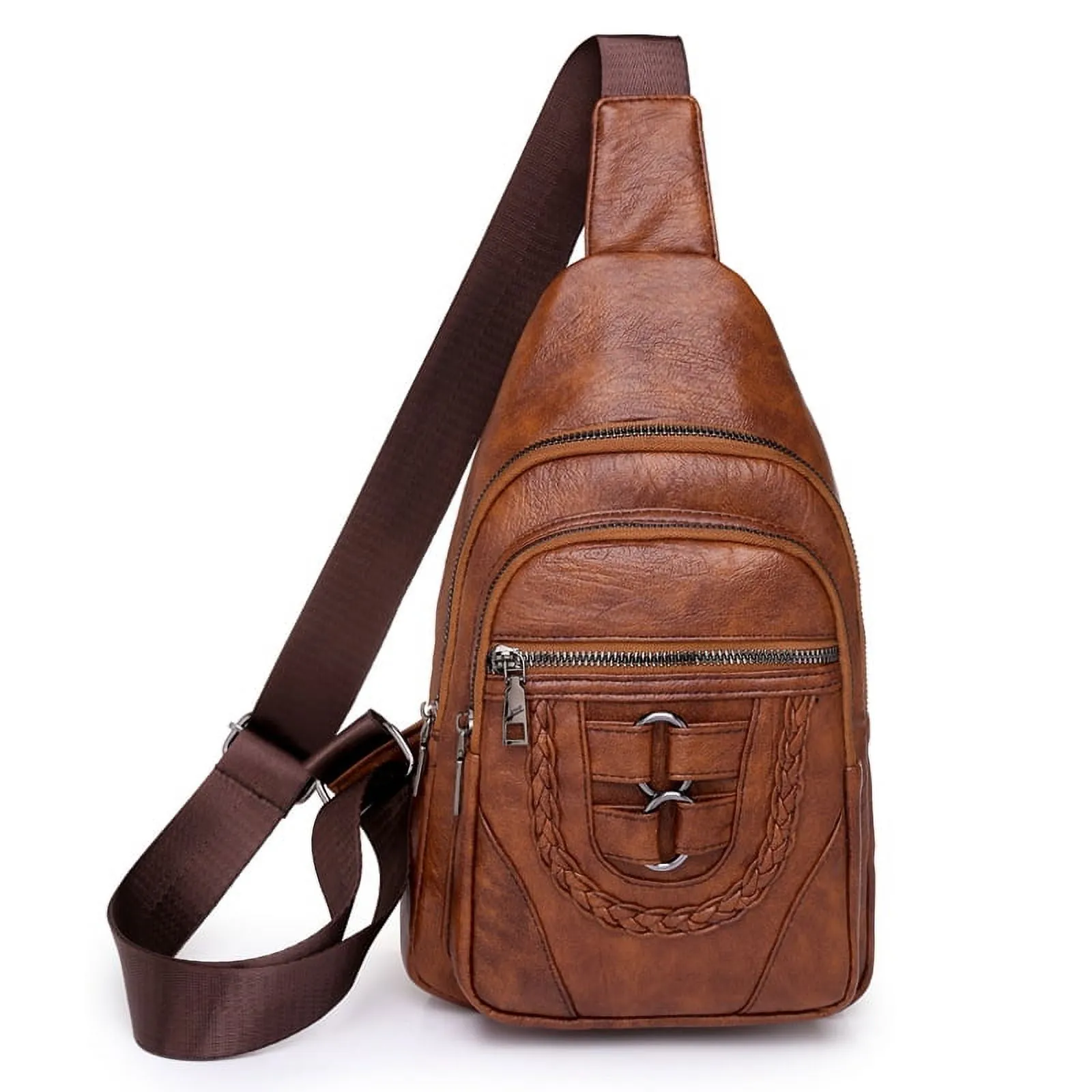 Leather Sling Bag Purse for Women Chest Crossbody Shoulder Bags Travel Daypack for Men and Women Brown Big