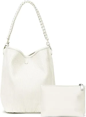 Leather Tote Bag for Women Large Bucket Hobo Bag Trendy Handle-Woven Shoulder Handbag with Purse