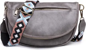 Leather Vintage Crossbody Bags for Women Roomy Multi Pockets Sling Bag Fanny Purse Shoulder Bags Chest Bag for Casual Travel Shopping(Grey)