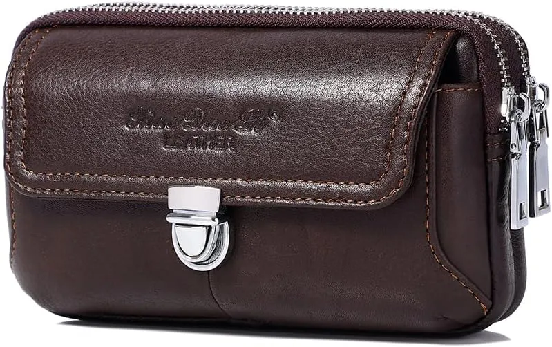 Leather Waist Belt Bag for Men Classic Side Fanny Pack Hip Bum Purse Smartphone Pouch for Travel Casual Formal Model 1-Horizontal Coffee