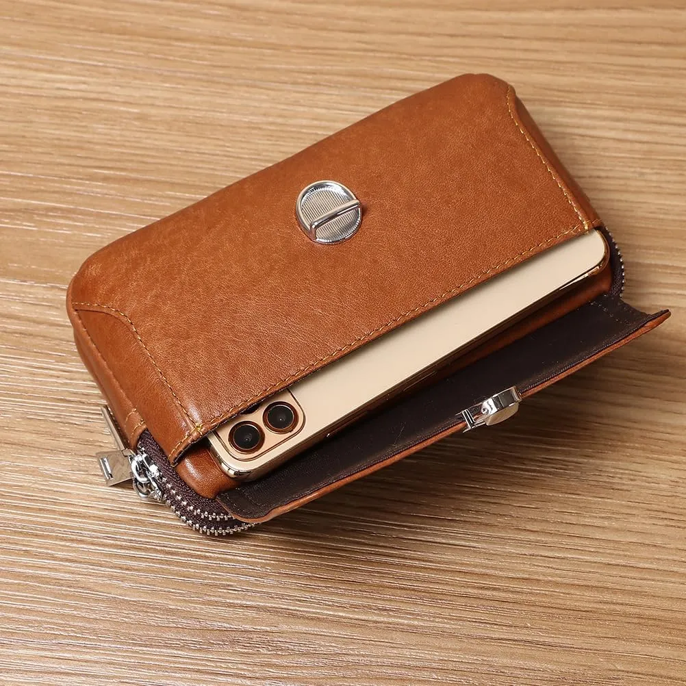 Leather Waist Belt Bag for Men Classic Side Fanny Pack Hip Bum Purse Smartphone Pouch for Travel Casual Formal Model 1-Horizontal Coffee