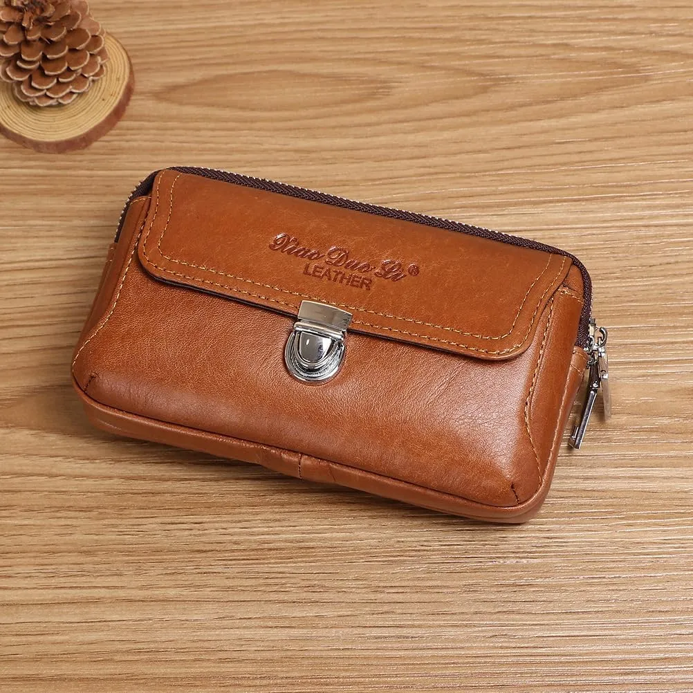 Leather Waist Belt Bag for Men Classic Side Fanny Pack Hip Bum Purse Smartphone Pouch for Travel Casual Formal Model 1-Horizontal Coffee