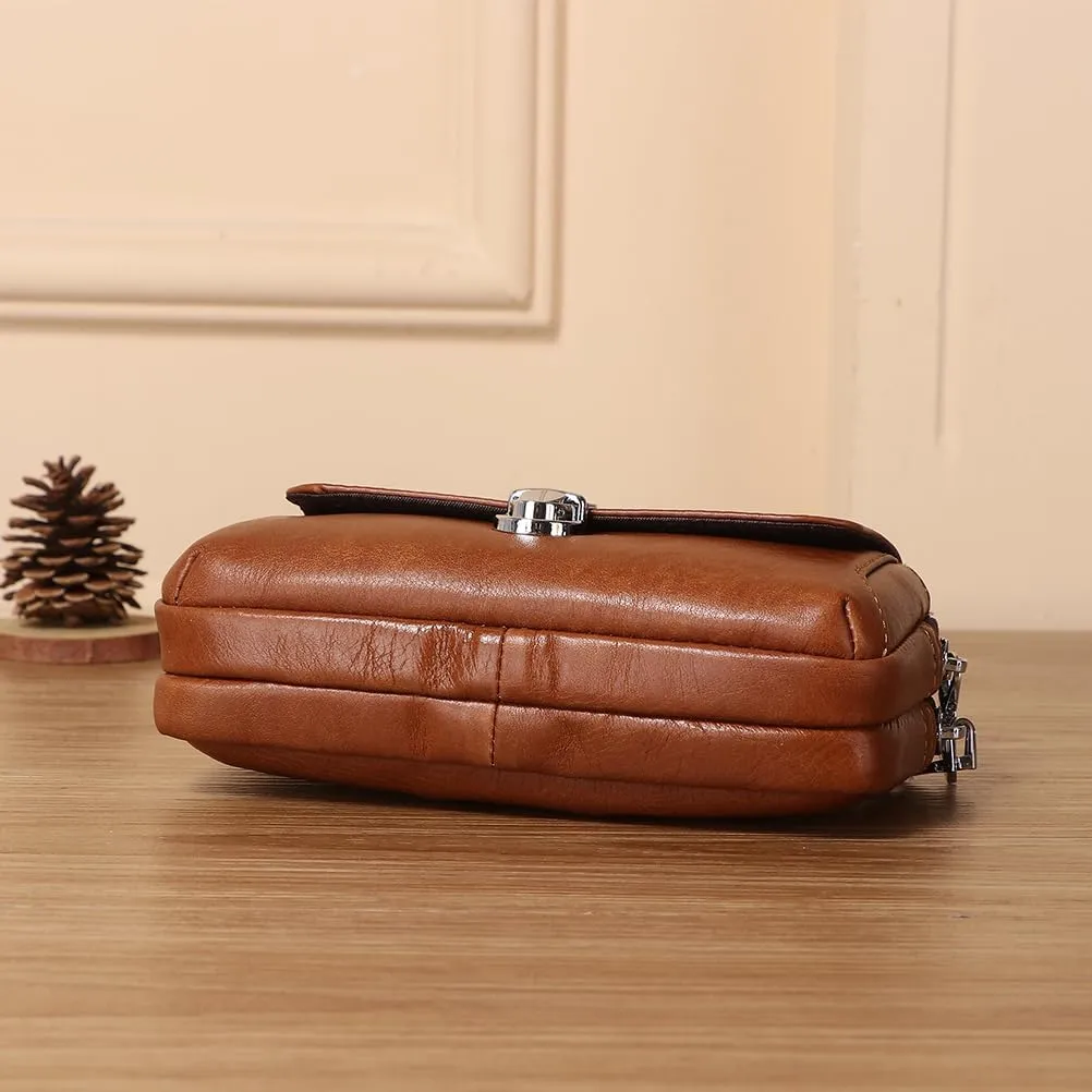 Leather Waist Belt Bag for Men Classic Side Fanny Pack Hip Bum Purse Smartphone Pouch for Travel Casual Formal Model 1-Horizontal Coffee