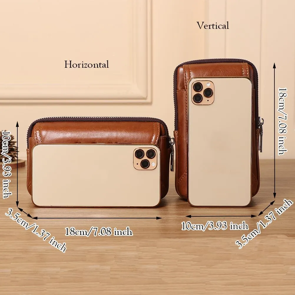 Leather Waist Belt Bag for Men Classic Side Fanny Pack Hip Bum Purse Smartphone Pouch for Travel Casual Formal Model 1-Horizontal Coffee