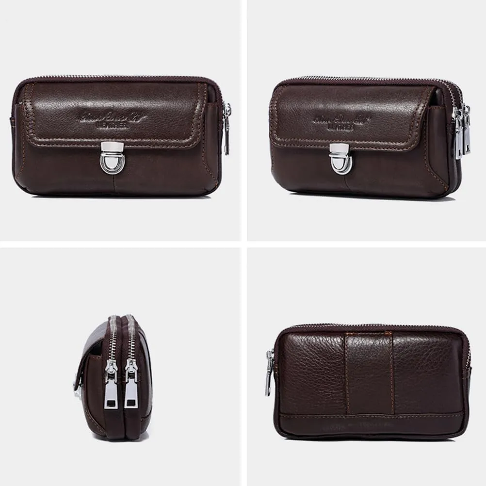Leather Waist Belt Bag for Men Classic Side Fanny Pack Hip Bum Purse Smartphone Pouch for Travel Casual Formal Model 1-Horizontal Coffee