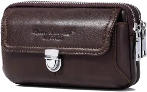 Leather Waist Belt Bag for Men Classic Side Fanny Pack Hip Bum Purse Smartphone Pouch for Travel Casual Formal Model 1-Horizontal Coffee