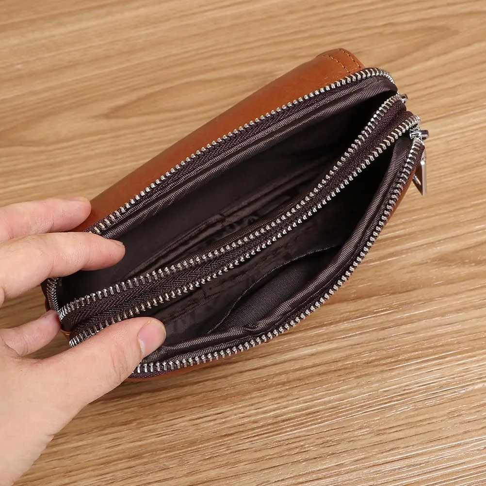Leather Waist Belt Bag for Men Classic Side Fanny Pack Hip Bum Purse Smartphone Pouch for Travel Casual Formal Model 1-Horizontal Coffee