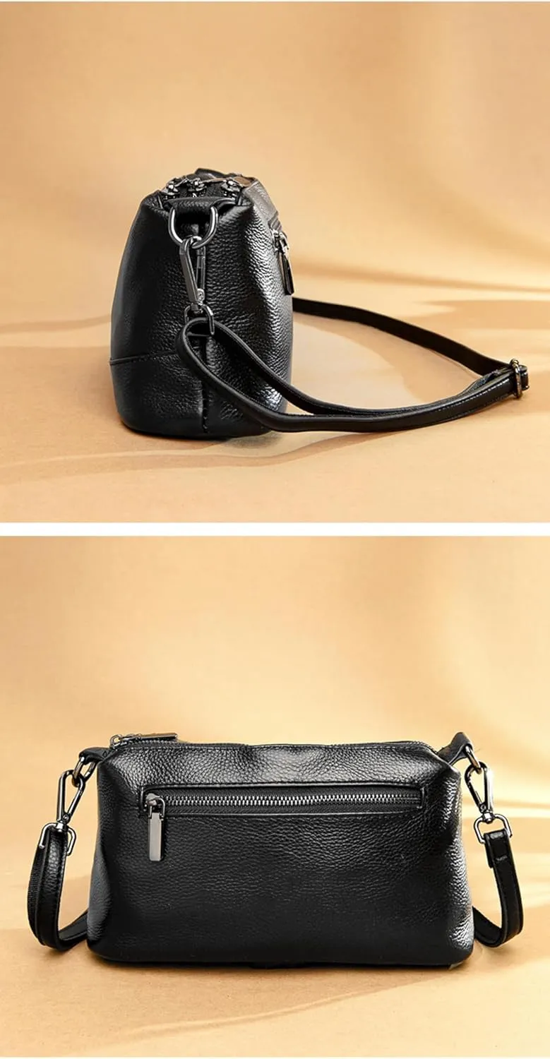 Leather Women's Bag, Multi-compartment Shoulder Bag, Solid Color, Top Layer Cowhide Crossbody Bag