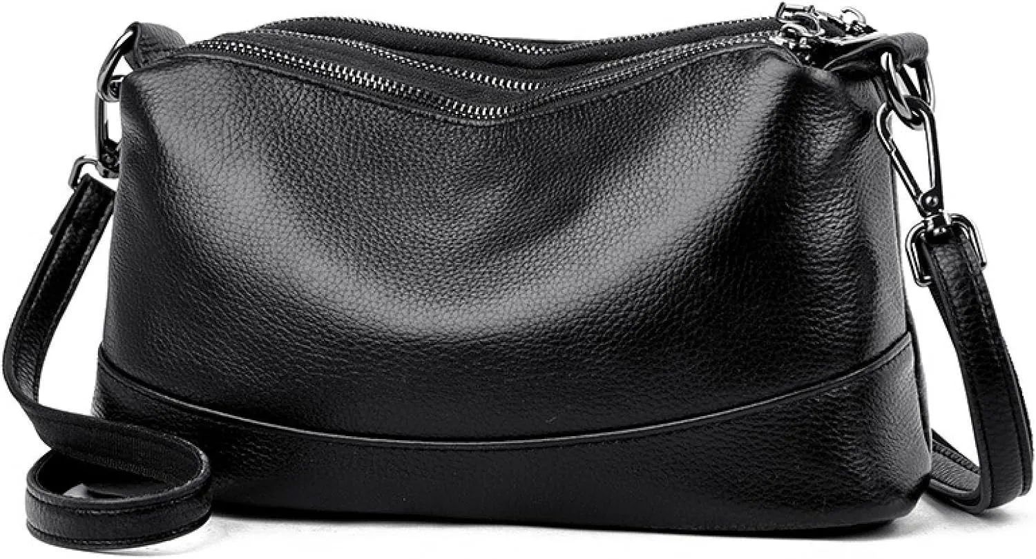 Leather Women's Bag, Multi-compartment Shoulder Bag, Solid Color, Top Layer Cowhide Crossbody Bag