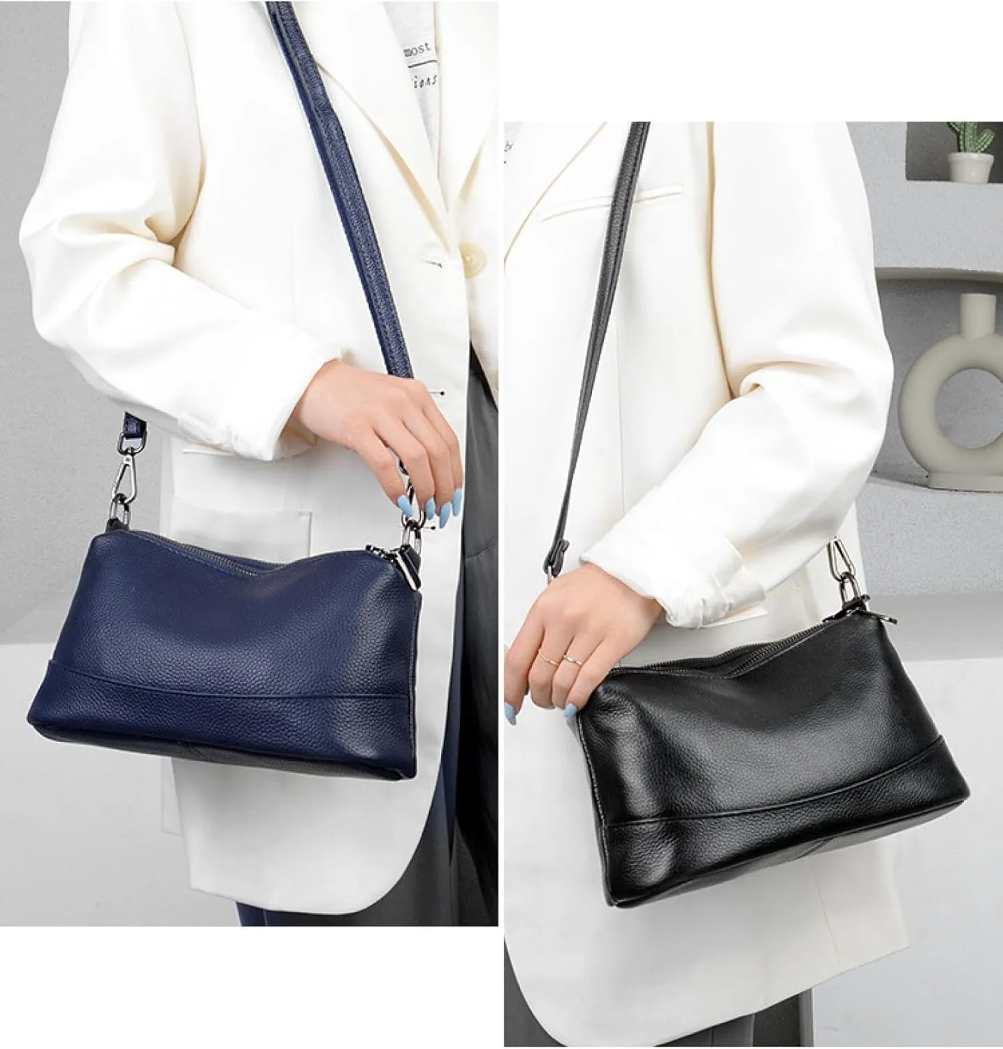 Leather Women's Bag, Multi-compartment Shoulder Bag, Solid Color, Top Layer Cowhide Crossbody Bag