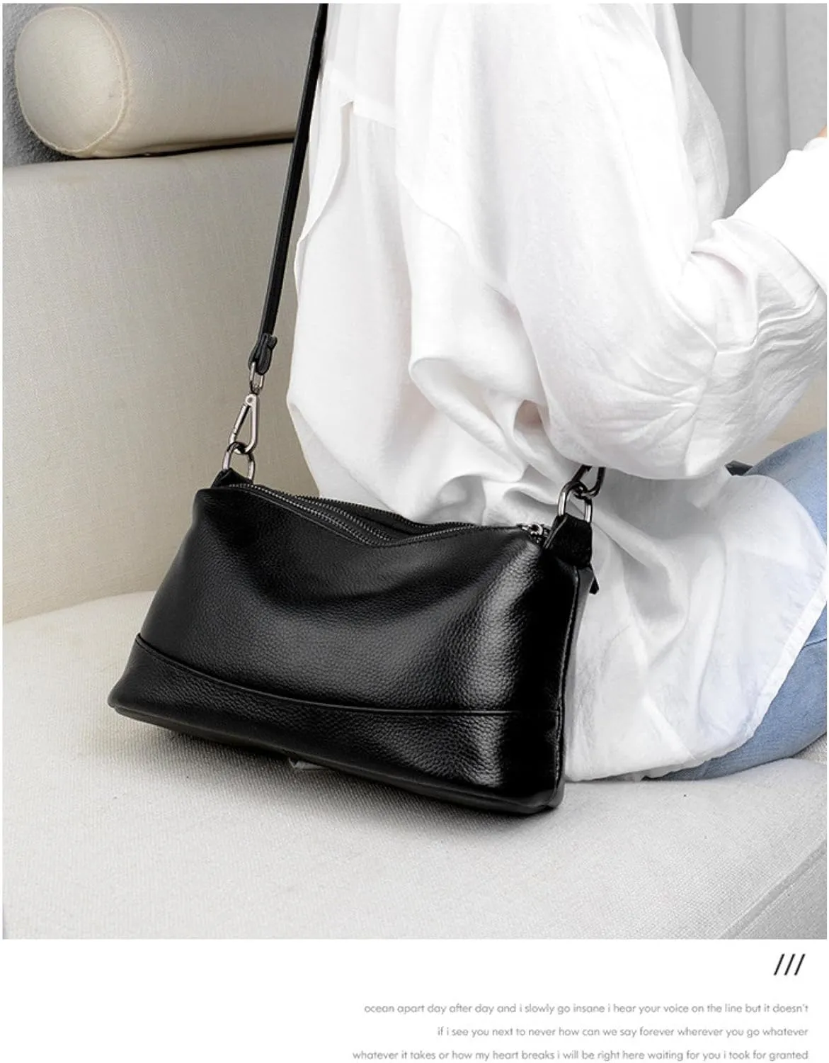 Leather Women's Bag, Multi-compartment Shoulder Bag, Solid Color, Top Layer Cowhide Crossbody Bag