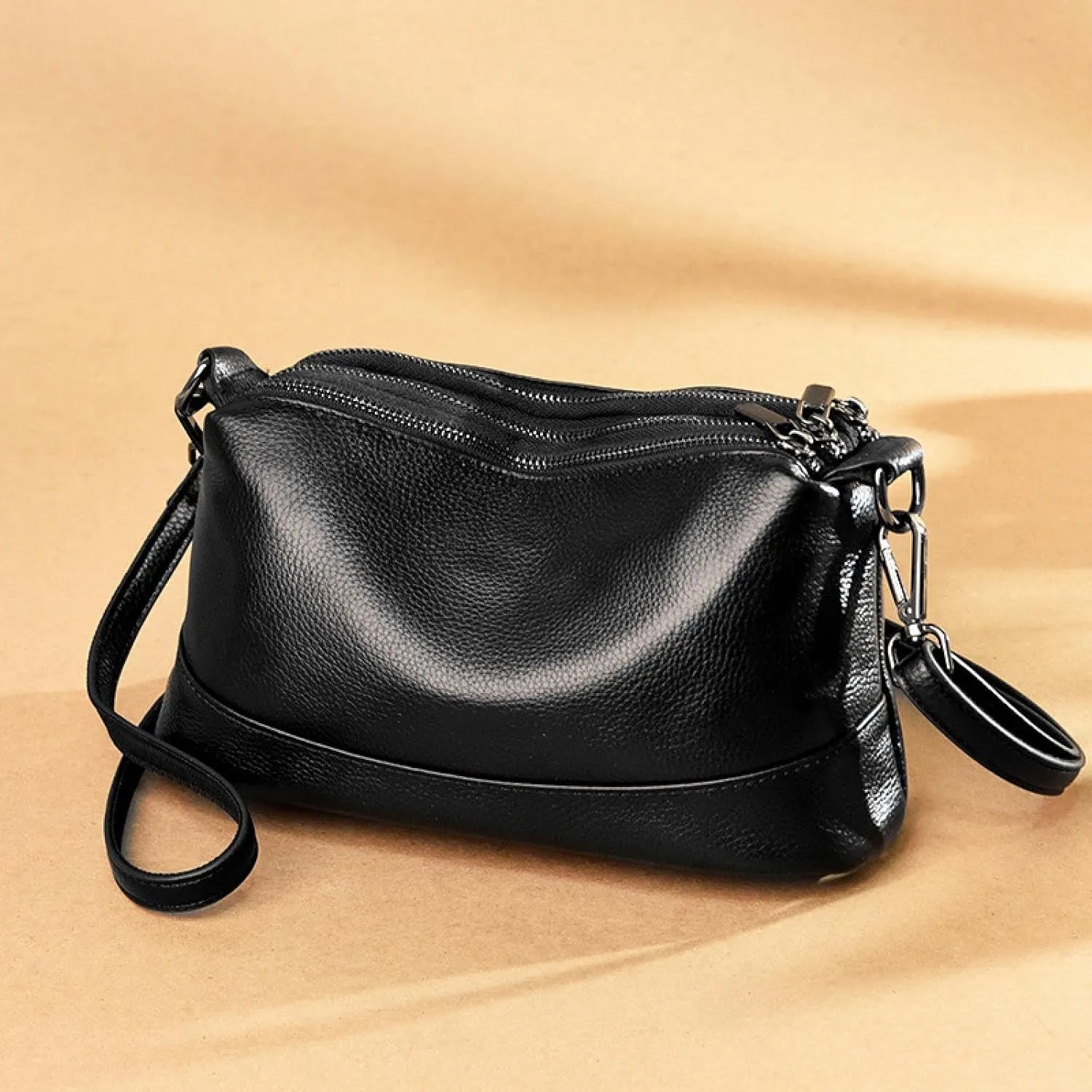 Leather Women's Bag, Multi-compartment Shoulder Bag, Solid Color, Top Layer Cowhide Crossbody Bag