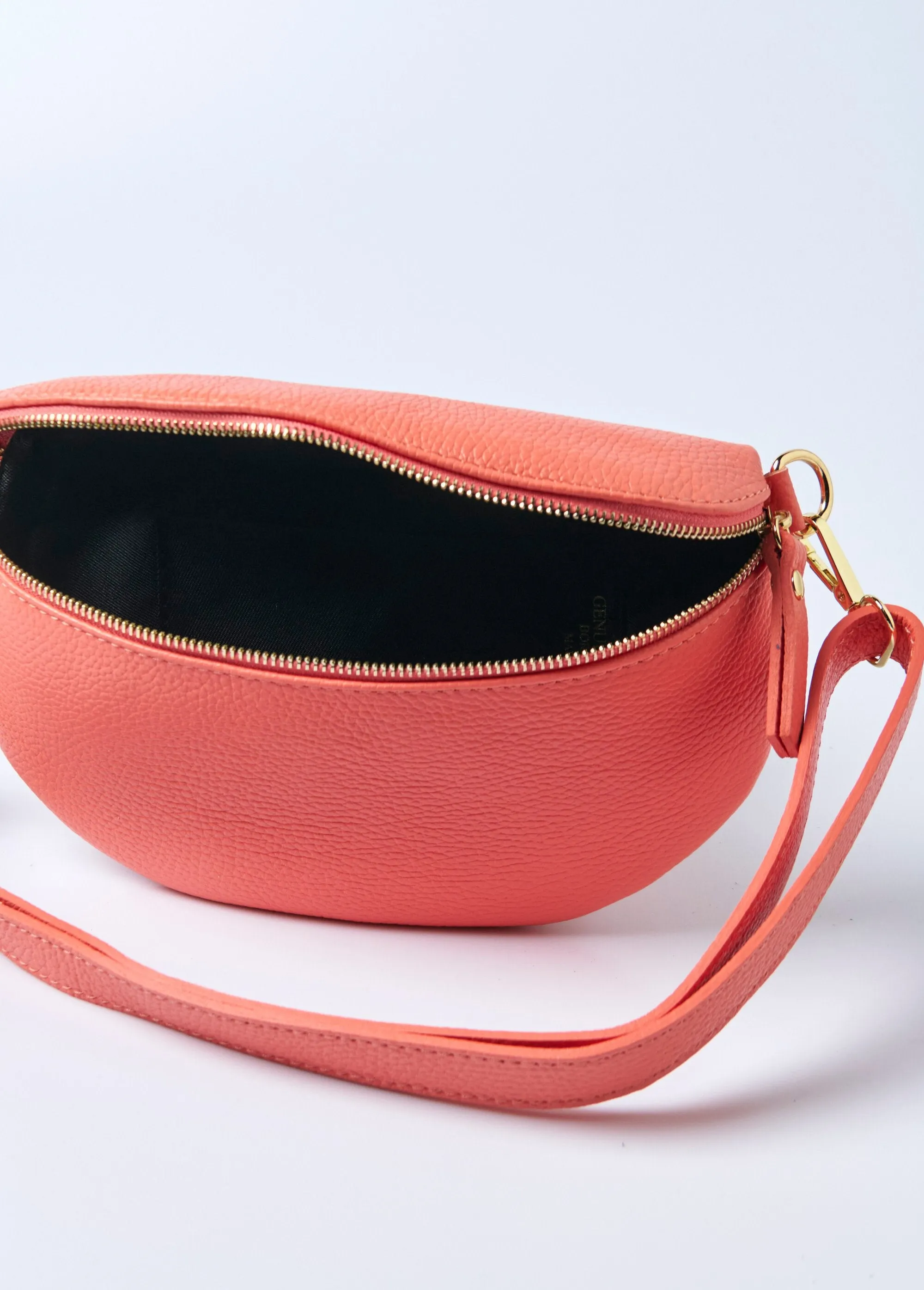 Leather zipped fanny pack with shoulder strap
