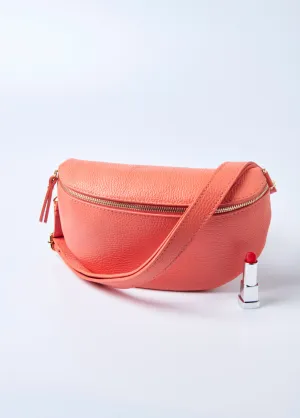 Leather zipped fanny pack with shoulder strap