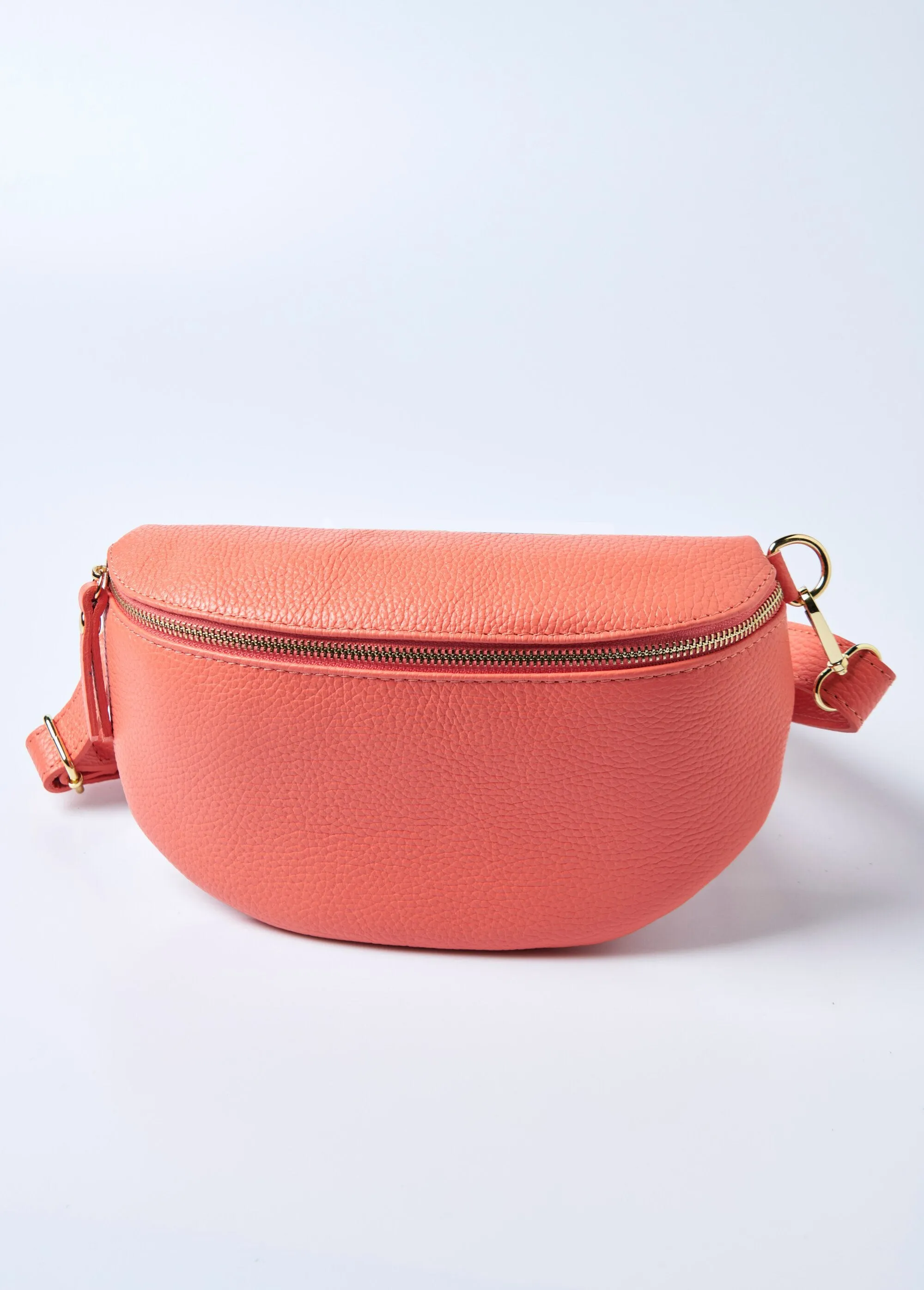 Leather zipped fanny pack with shoulder strap