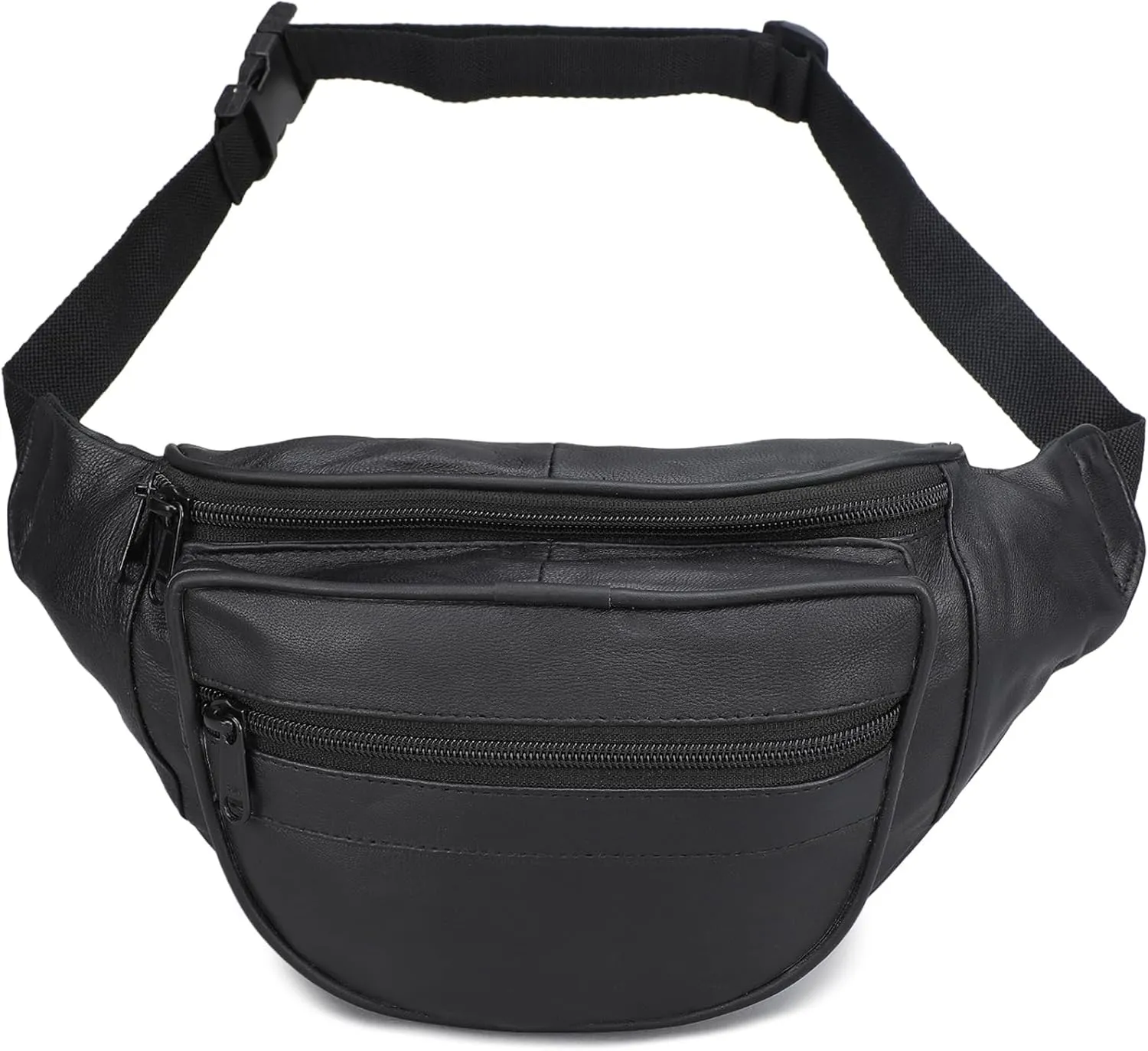 Leatherboss Genuine Leather Designer Travel Fanny Pack Holder Bag with Waist Belt, Black