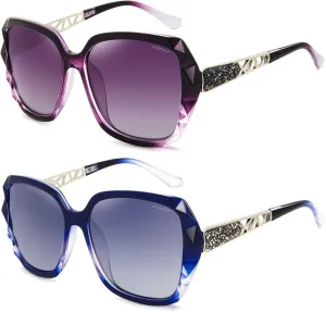 LECKIRUT Oversized Sunglasses for Women Polarized UV Protection Classic Fashion Ladies Shades Black Frame Gray Lens
