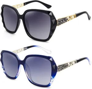 LECKIRUT Oversized Sunglasses for Women Polarized UV Protection Classic Fashion Ladies Shades Black Frame Gray Lens