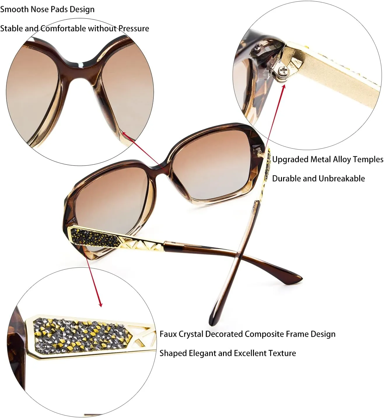 LECKIRUT Oversized Sunglasses for Women Polarized UV Protection Classic Fashion Ladies Shades Black Frame Gray Lens