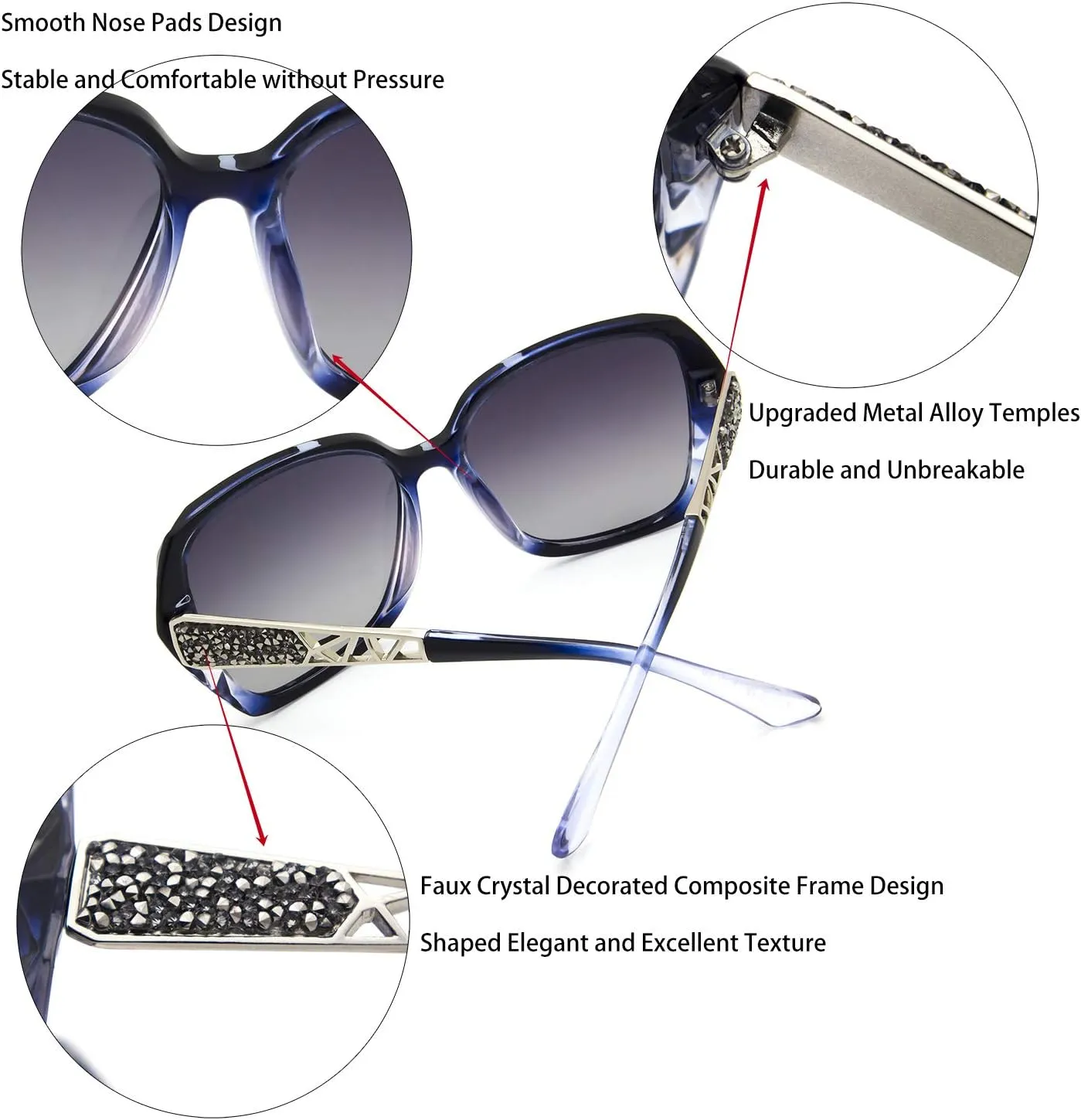 LECKIRUT Oversized Sunglasses for Women Polarized UV Protection Classic Fashion Ladies Shades Black Frame Gray Lens