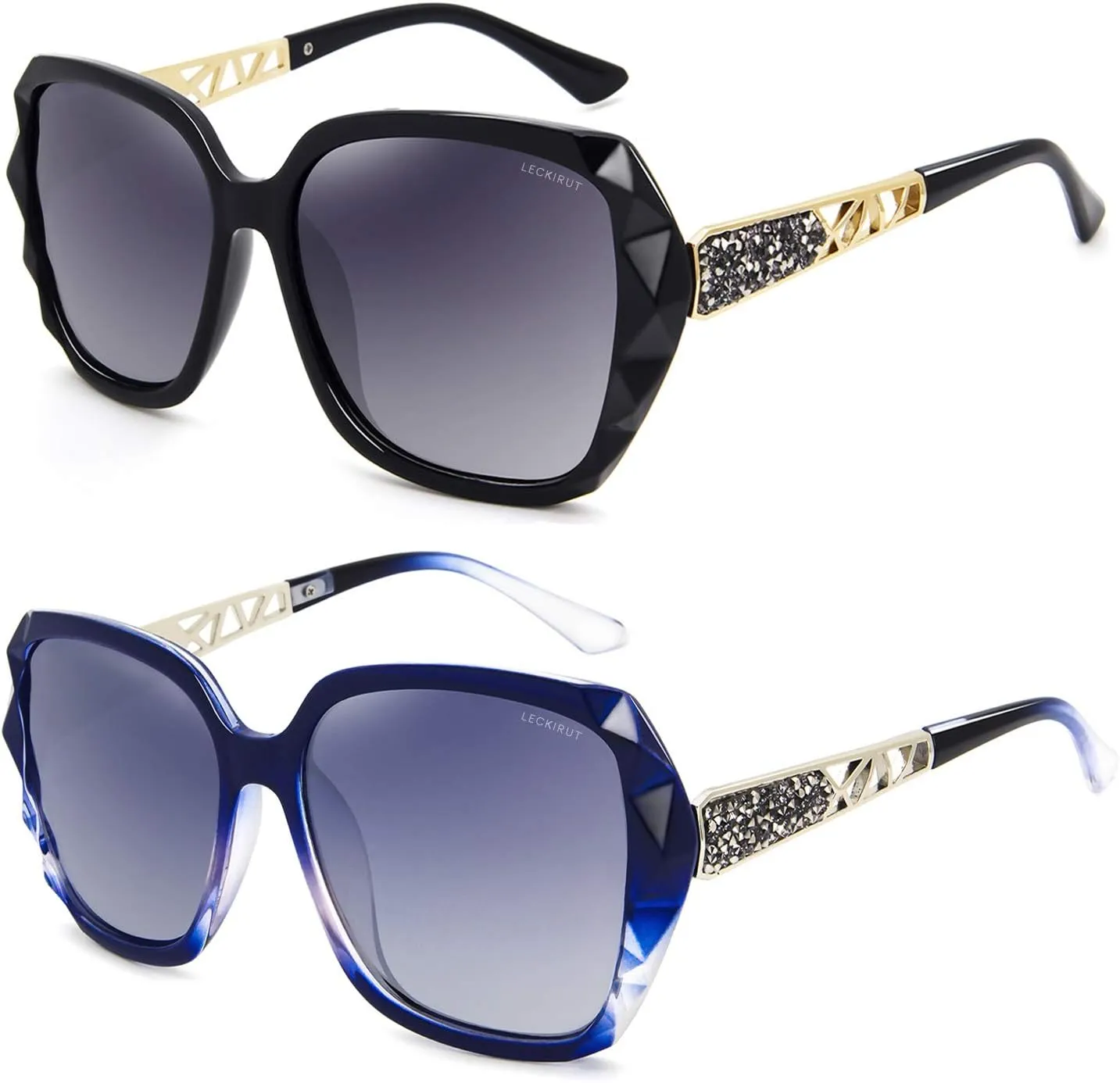 LECKIRUT Oversized Sunglasses for Women Polarized UV Protection Classic Fashion Ladies Shades Black Frame Gray Lens