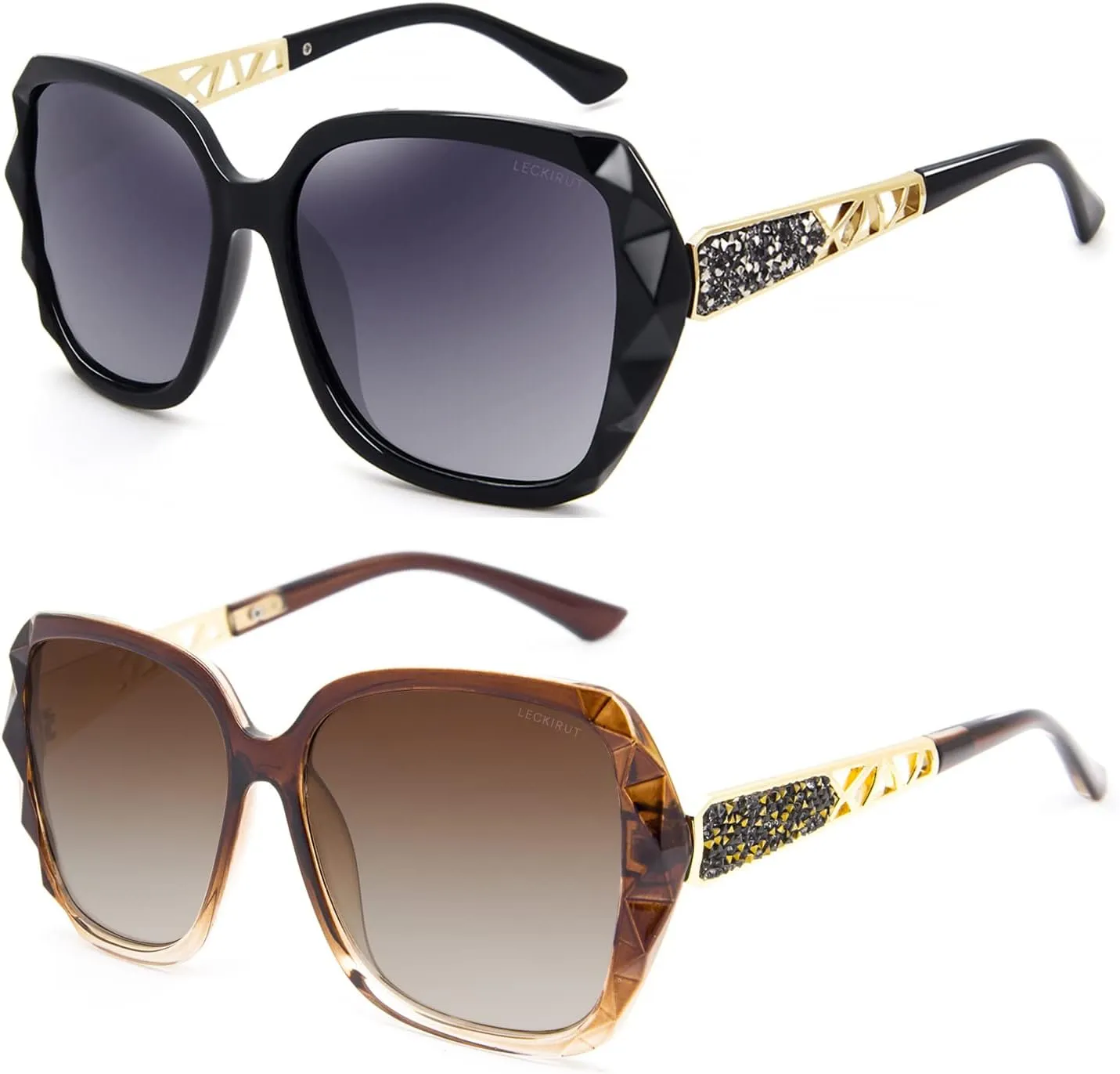 LECKIRUT Oversized Sunglasses for Women Polarized UV Protection Classic Fashion Ladies Shades Black Frame Gray Lens
