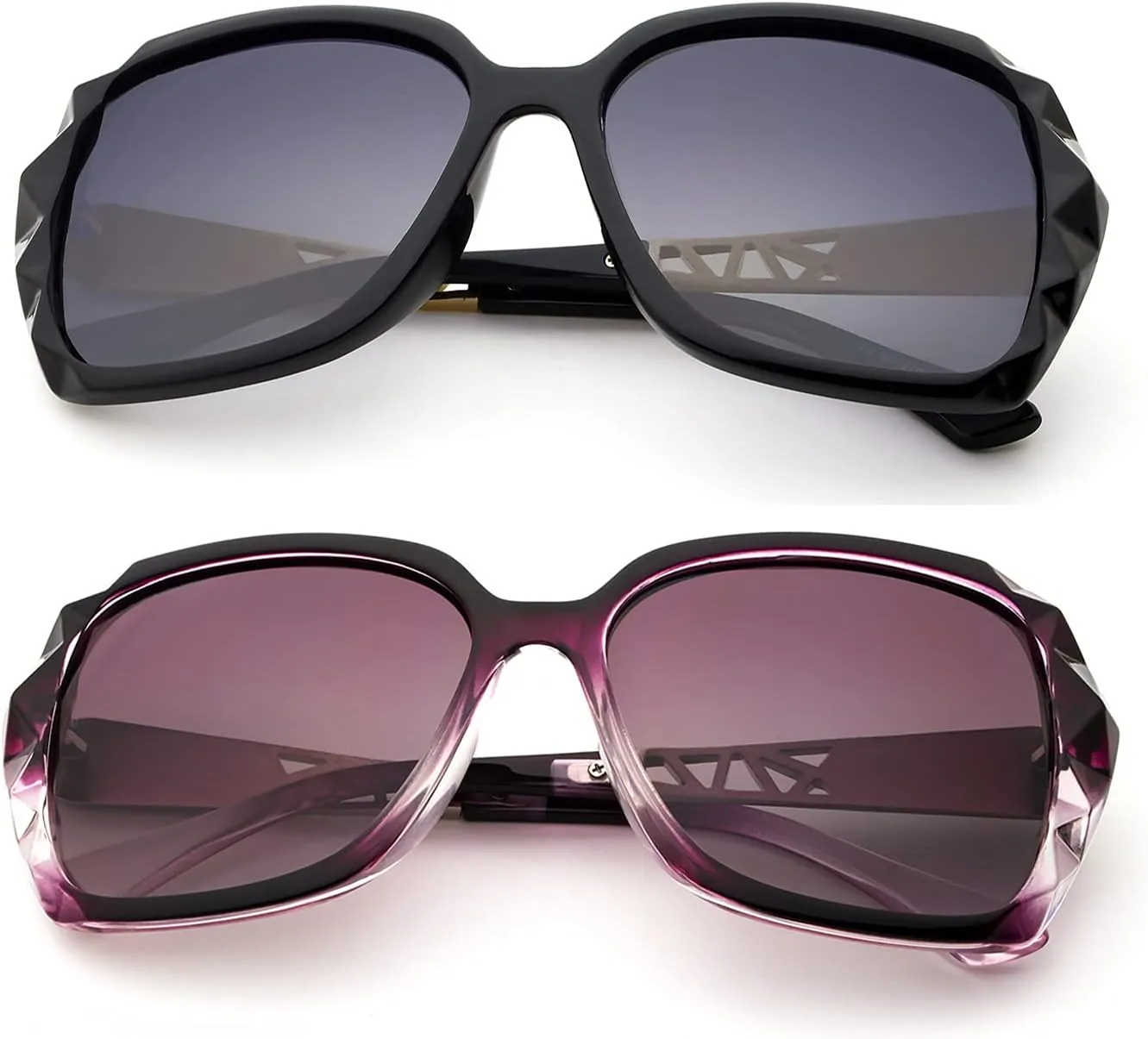 LECKIRUT Oversized Sunglasses for Women Polarized UV Protection Classic Fashion Ladies Shades Black Frame Gray Lens
