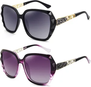 LECKIRUT Oversized Sunglasses for Women Polarized UV Protection Classic Fashion Ladies Shades Black Frame Gray Lens