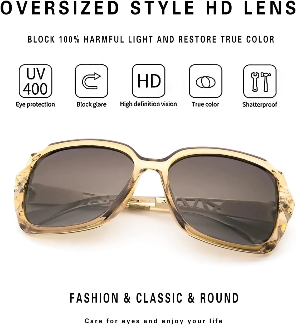 LECKIRUT Oversized Sunglasses for Women Polarized UV Protection Classic Fashion Ladies Shades Black Frame Gray Lens