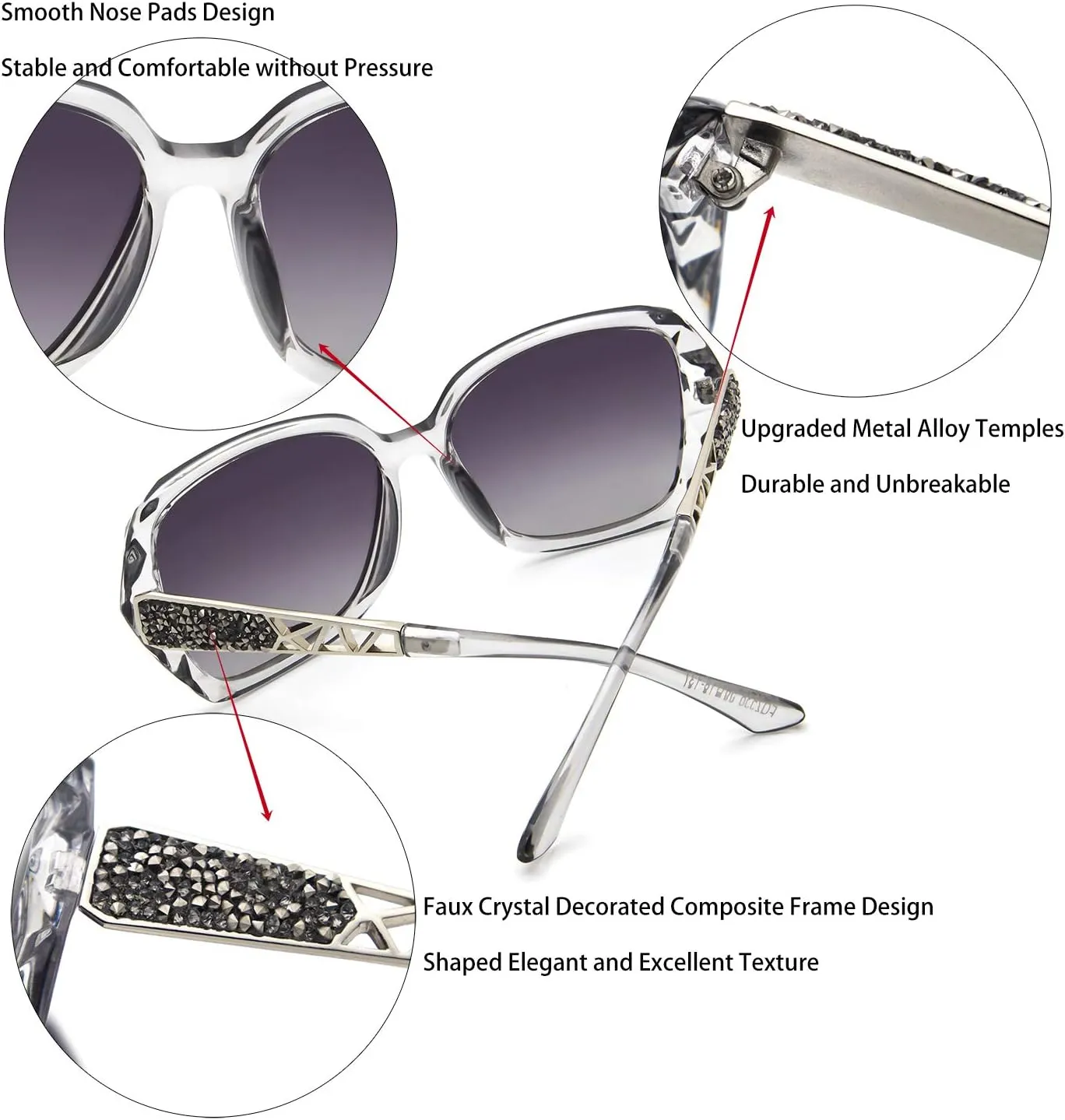 LECKIRUT Oversized Sunglasses for Women Polarized UV Protection Classic Fashion Ladies Shades Black Frame Gray Lens