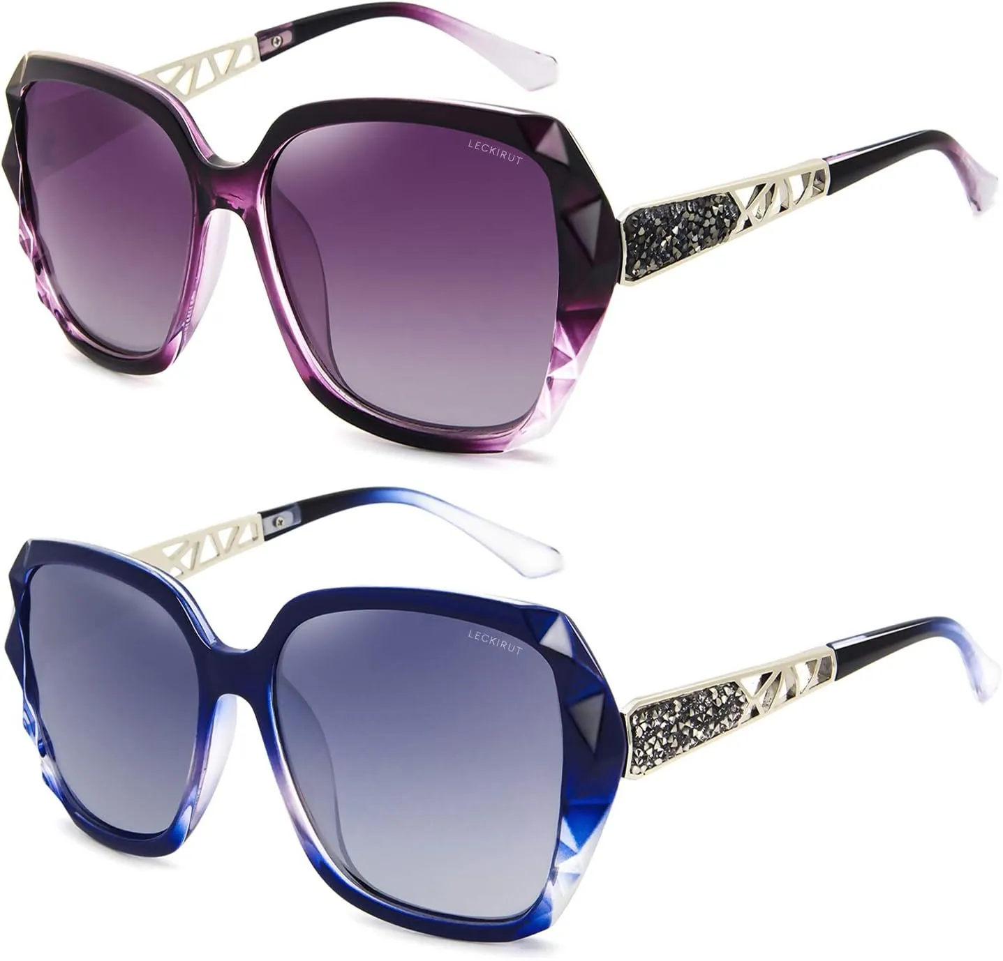 LECKIRUT Oversized Sunglasses for Women Polarized UV Protection Classic Fashion Ladies Shades Black Frame Gray Lens