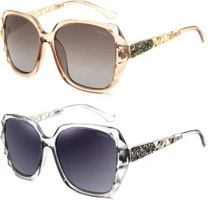 LECKIRUT Oversized Sunglasses for Women Polarized UV Protection Classic Fashion Ladies Shades Black Frame Gray Lens