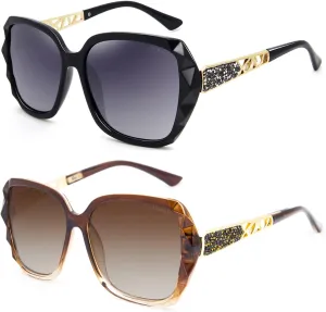 LECKIRUT Oversized Sunglasses for Women Polarized UV Protection Classic Fashion Ladies Shades Black Frame Gray Lens
