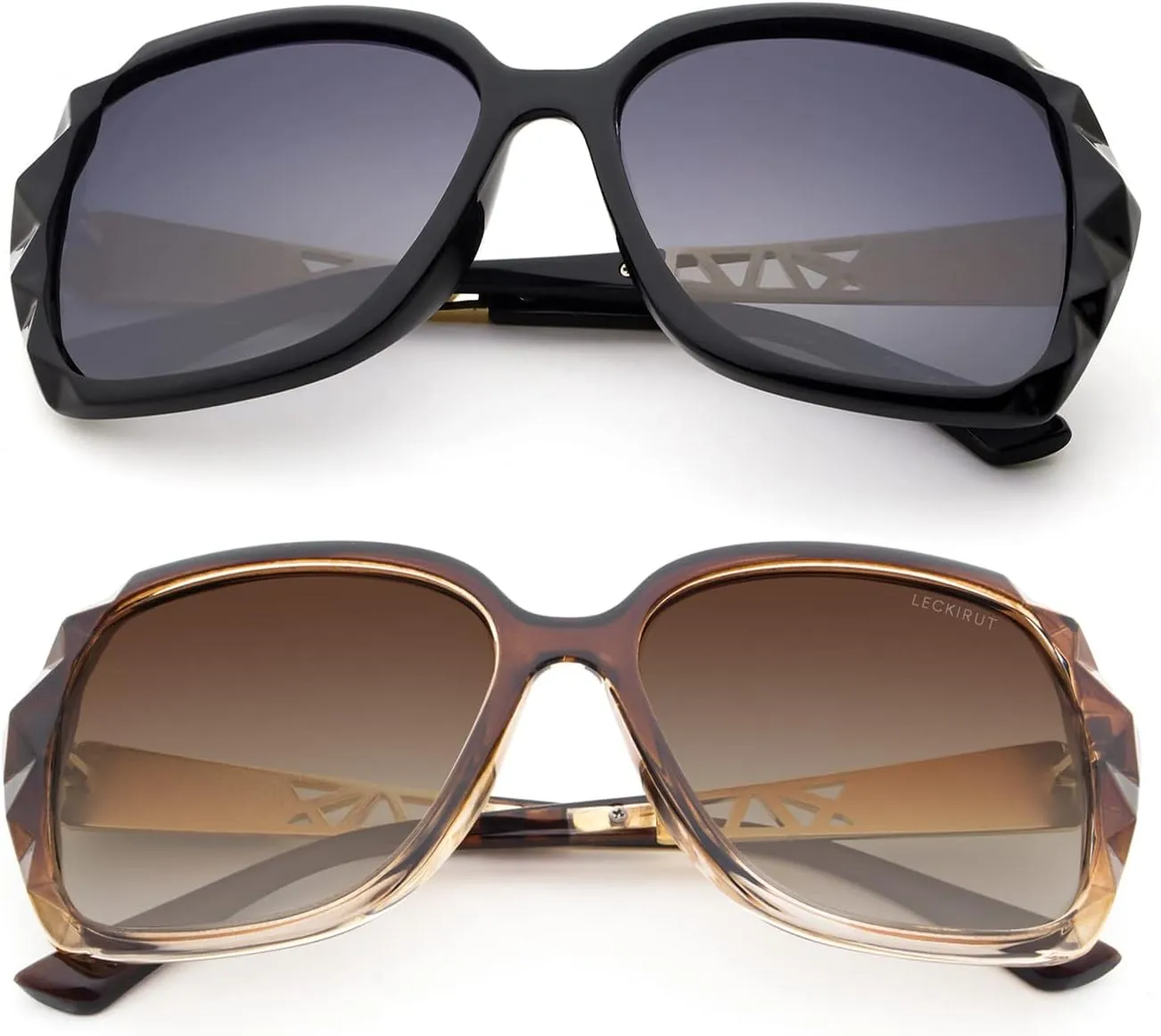 LECKIRUT Oversized Sunglasses for Women Polarized UV Protection Classic Fashion Ladies Shades Black Frame Gray Lens