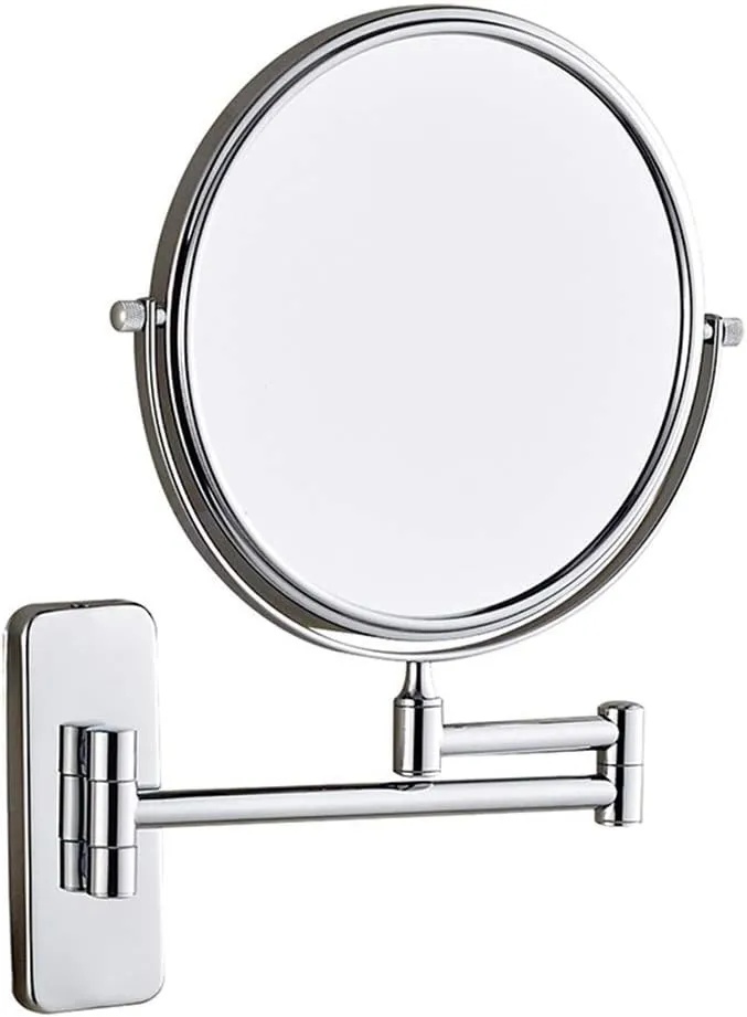 LED Mirror for Bathroom，8-Inch Double-Sided Makeup Vanity Mirror，360° Swivel Wall-Mounted Extendable Round Cosmetic Vanity MirrorsChrome 5X(Chrome,5X)
