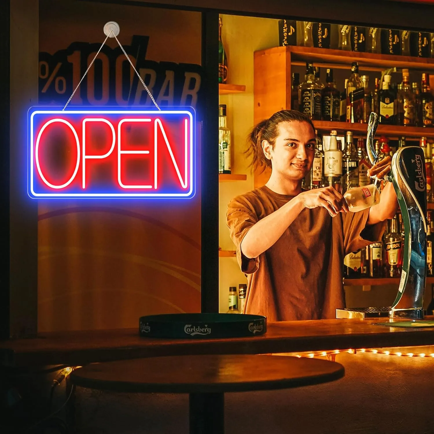 Led Neon Open Signs for Business,16.5"X 9" Ultra Bright Open Signs, Powered by 12V/2A AC Adapter, 6 Levels Adjustable Bright Led Neon Open Sign for Bar Salon Coffee Stores Club Hotel (Horizontal)