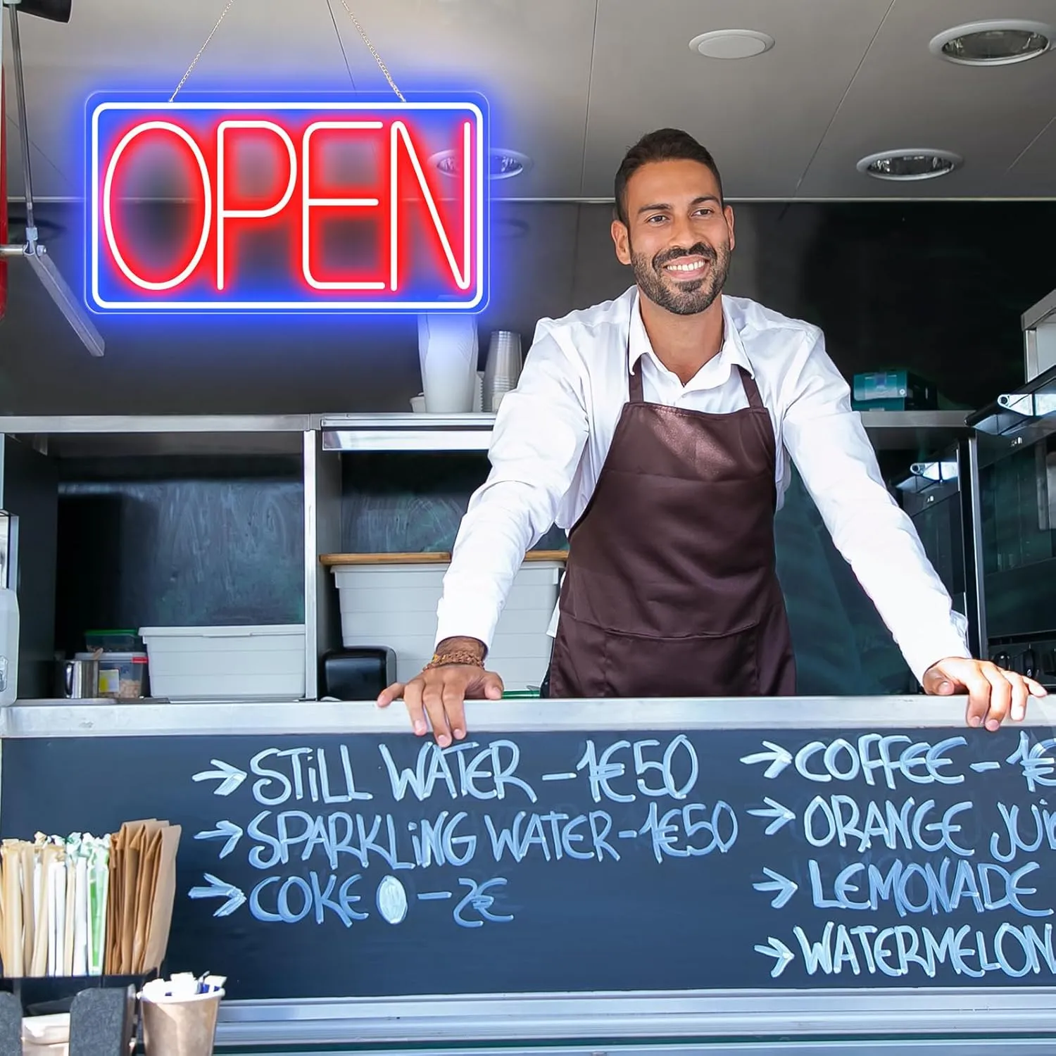 Led Neon Open Signs for Business,16.5"X 9" Ultra Bright Open Signs, Powered by 12V/2A AC Adapter, 6 Levels Adjustable Bright Led Neon Open Sign for Bar Salon Coffee Stores Club Hotel (Horizontal)