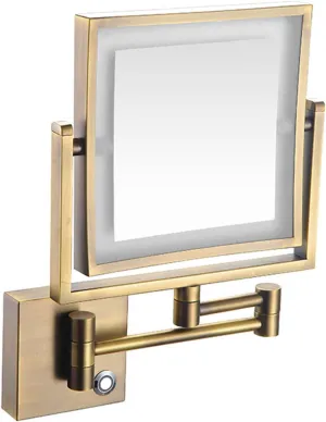 LED Wall Mounted Makeup Mirror, 360° Swivel Extendable Cosmetic Mirror, 3X Magnifying Double Sided LED Lighted Vanity Mirror(Bronze,Plug)