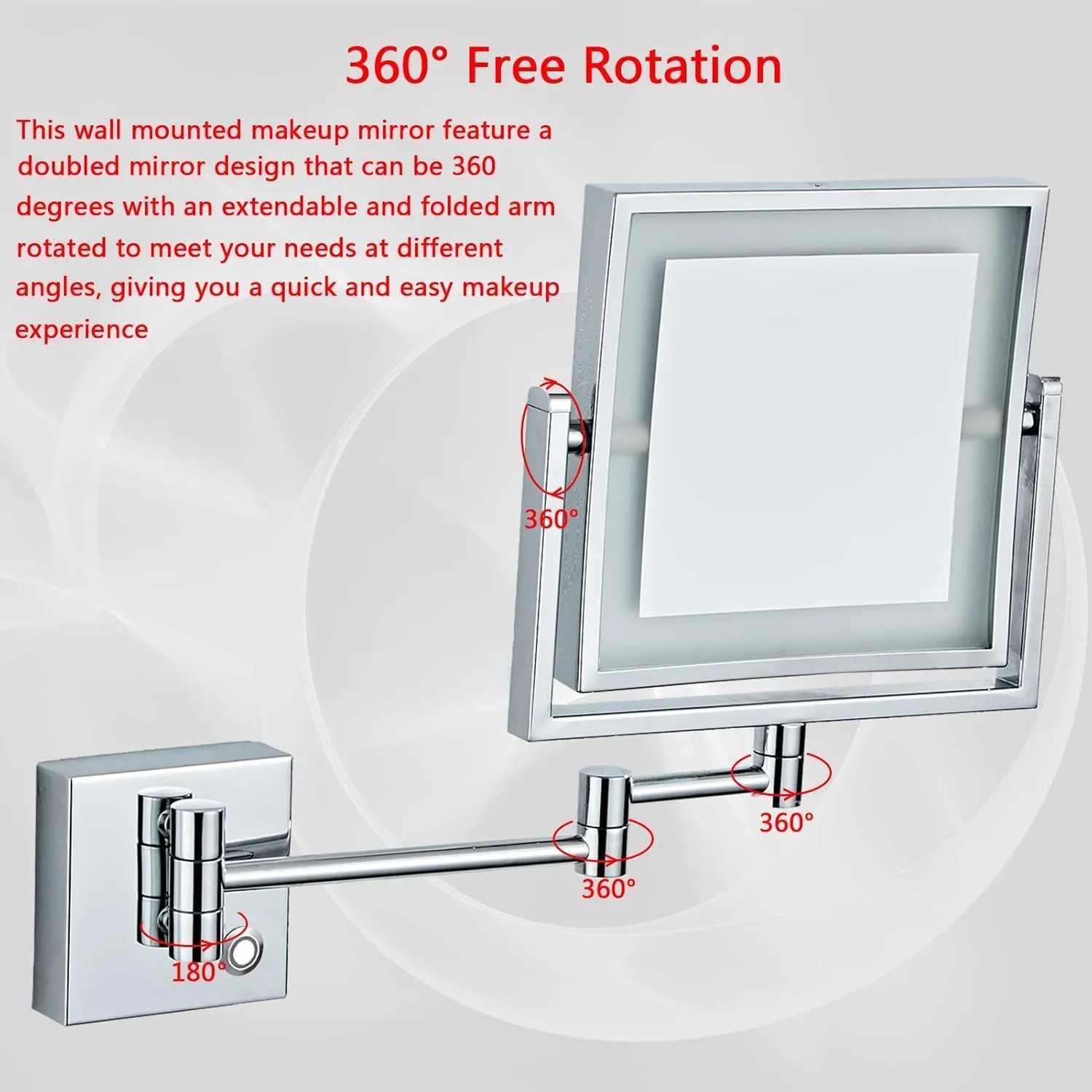 LED Wall Mounted Makeup Mirror, 360° Swivel Extendable Cosmetic Mirror, 3X Magnifying Double Sided LED Lighted Vanity Mirror(Bronze,Plug)
