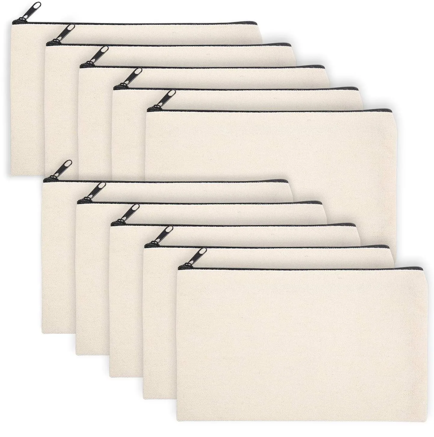 Legigo 10 Pack Blank DIY Craft Case Blank Makeup Bags- Beige Canvas Pencil Pouch Bulk Cosmetic Bag Multi-Purpose Travel Toiletry Zipper Bags (8.3 × 5 Inch)