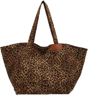 Leopard print canvas tote bag for women, casual large capacity tote bag, simple single shoulder crossbody bag