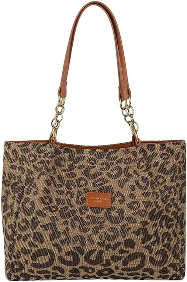 Leopard Tote Bag for Women,Leopard Purse Leopard print Canvas Bag Cheetah Hobo Shoulder Large Capacity Work Tote Bag