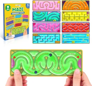 LESONG Sensory Toys for Kids: 9-Pack Squishy Sensory Maze for Autism - Fidget Toys Gel-Filled for Calming Down Travel, Classroom & Adult Office - Gifts Prizes for Kids