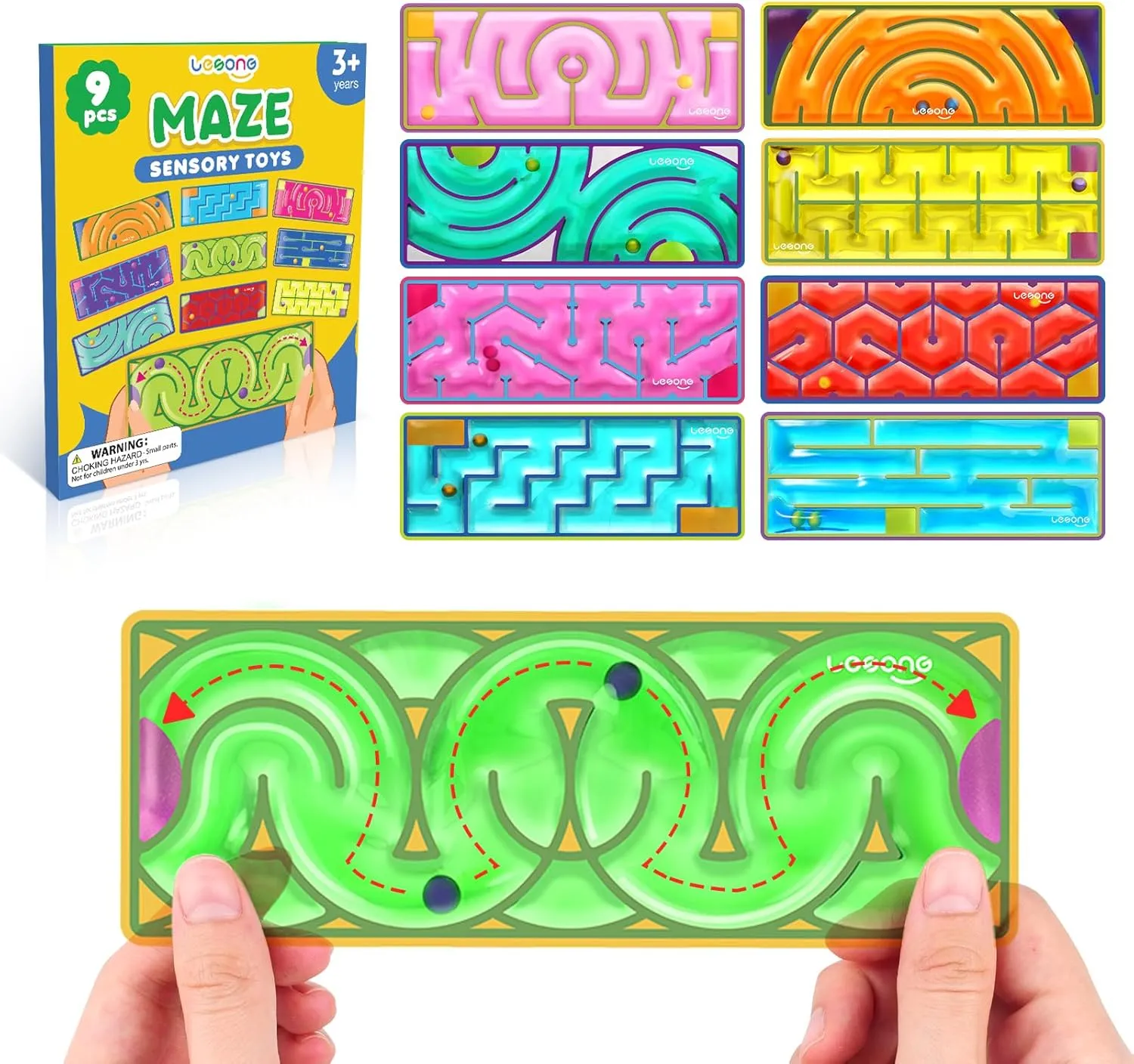 LESONG Sensory Toys for Kids: 9-Pack Squishy Sensory Maze for Autism - Fidget Toys Gel-Filled for Calming Down Travel, Classroom & Adult Office - Gifts Prizes for Kids