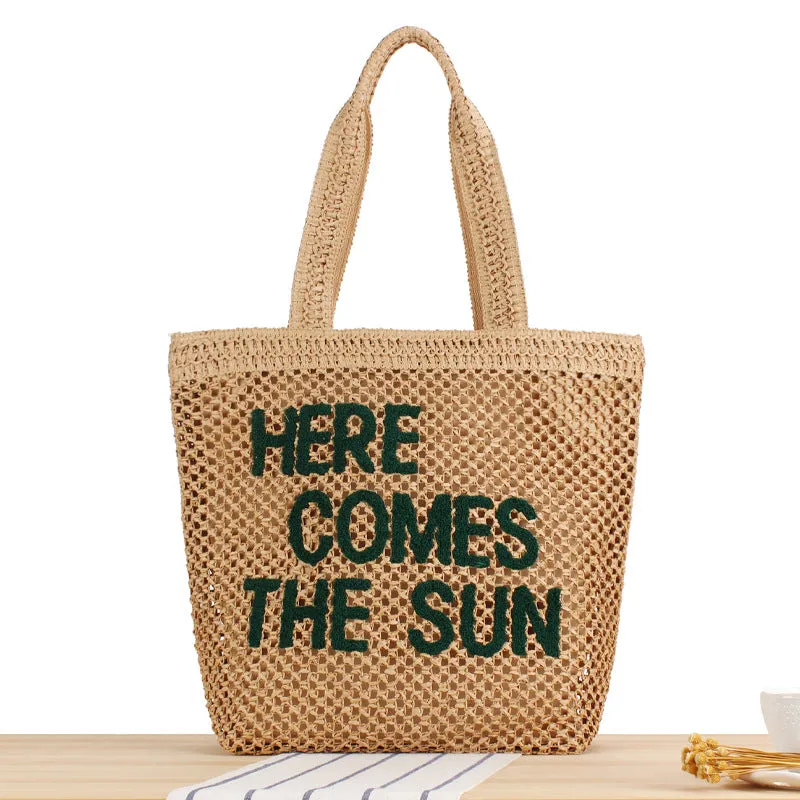 Letter Large Capacity Straw Fashion Business Shoulder Bags