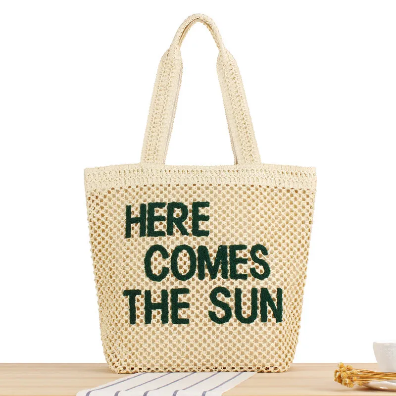 Letter Large Capacity Straw Fashion Business Shoulder Bags