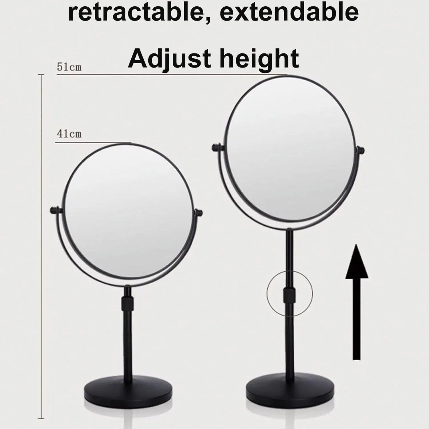 Liftable Tabletop Rotation Makeup Mirror, Flat 1X and 3X Magnification Cosmetic Mirror, Removable Standing HD Shaving Mirror, Beauty Vanity Mirror for Countertop,Black,8 Inch
