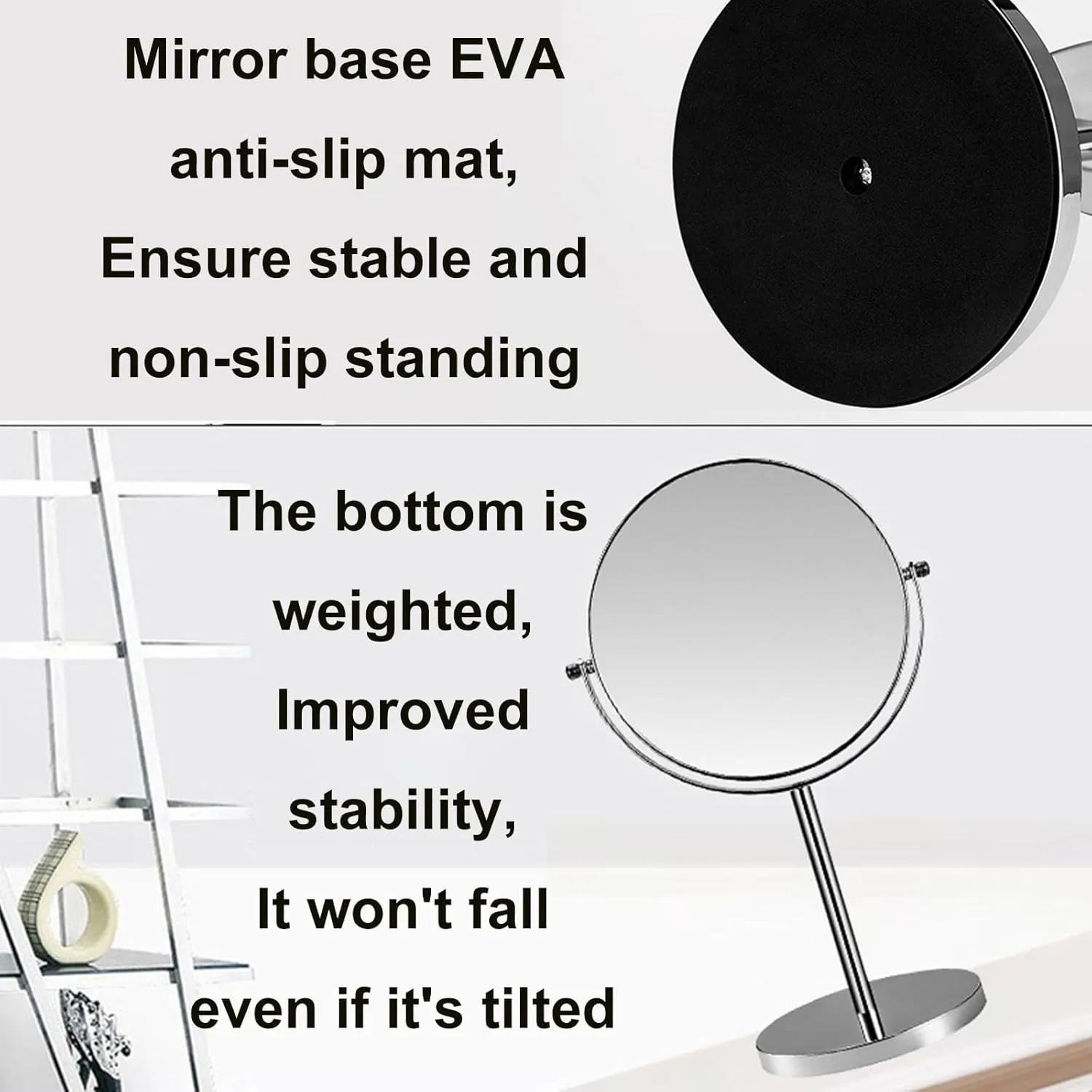 Liftable Tabletop Rotation Makeup Mirror, Flat 1X and 3X Magnification Cosmetic Mirror, Removable Standing HD Shaving Mirror, Beauty Vanity Mirror for Countertop,Black,8 Inch