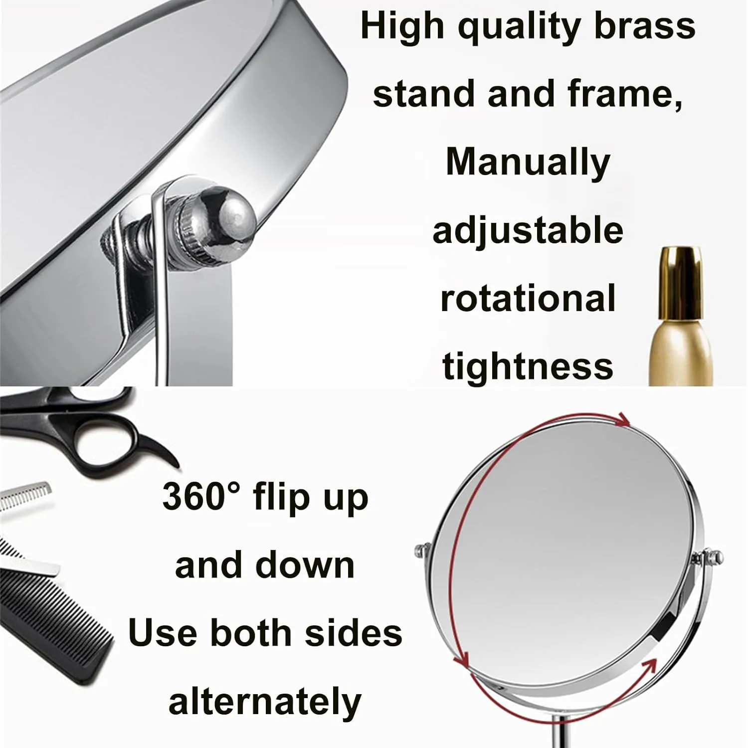 Liftable Tabletop Rotation Makeup Mirror, Flat 1X and 3X Magnification Cosmetic Mirror, Removable Standing HD Shaving Mirror, Beauty Vanity Mirror for Countertop,Black,8 Inch
