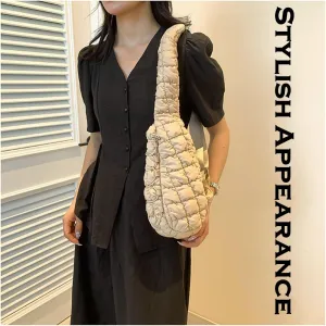 Lightweight Quilted Crossbody Bag for Women, Nylon Sling Bag, Puffy Fanny Pack for Running, Traveling, Hiking, Sports (khaki)